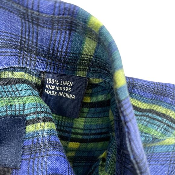 Nat Nast Large American Fit Plaid 100% Linen Short Sleeve Polyester - Picture 5 of 6